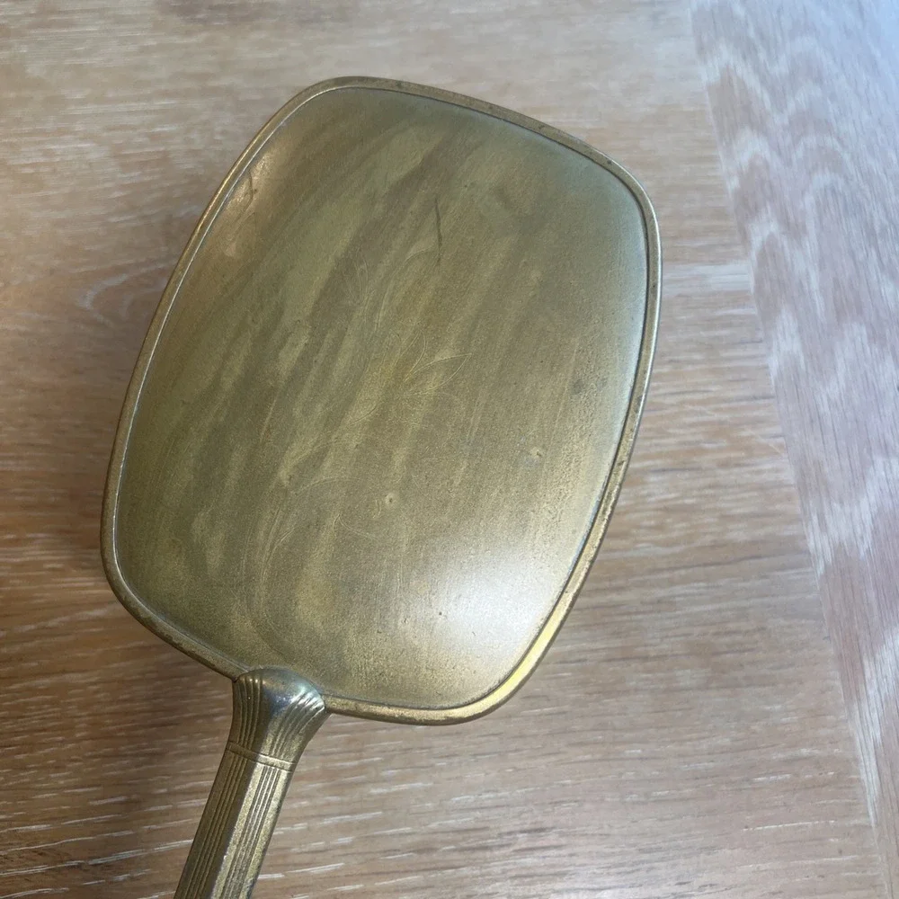 Art Deco Vintage‎ French Metal Brass Plated  Vanity Hand  Mirror 12
